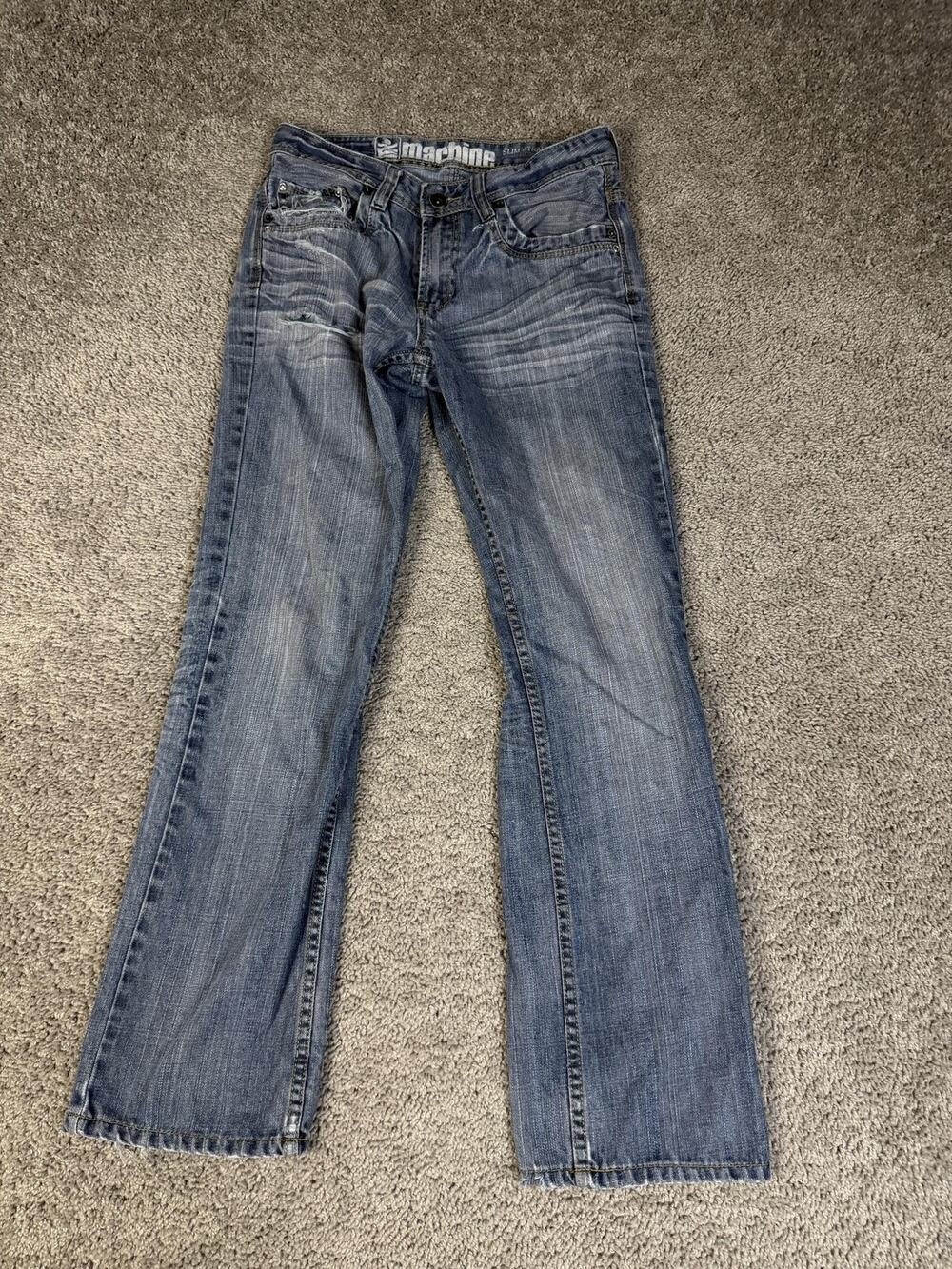 Machine Jeans Mens 30 Blue Slim Straight Distressed Studded Pockets 31 In